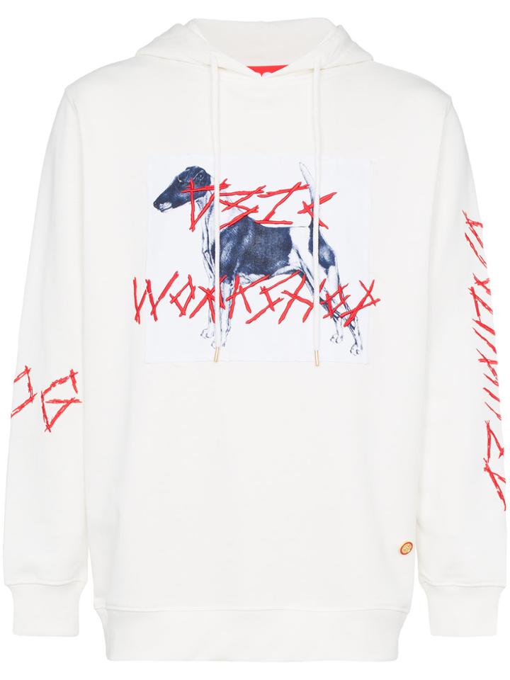 032c White Embroidered Cotton Hoodie