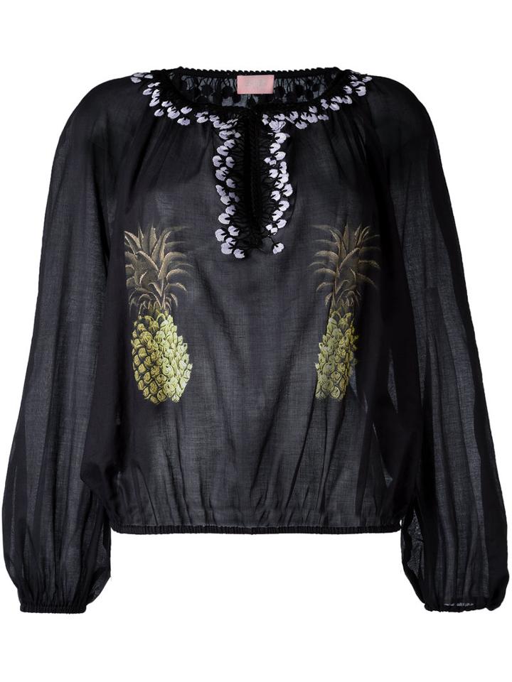 Giamba - Collarless Pineapple Print Blouse - Women - Cotton - 40, Black, Cotton