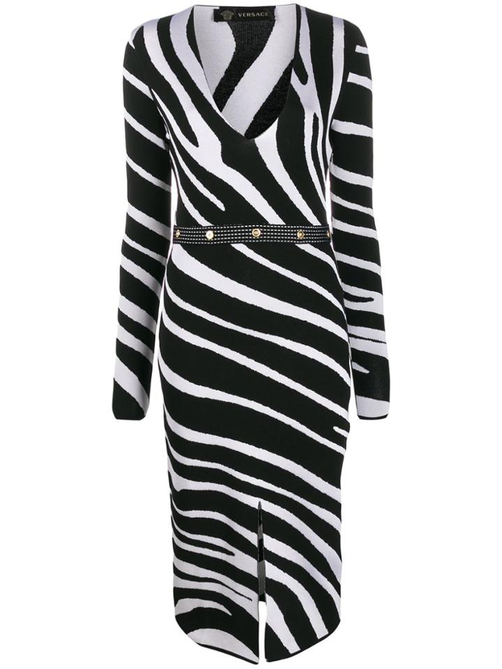 Versace Zebra Knitted Midi Dress - Black
