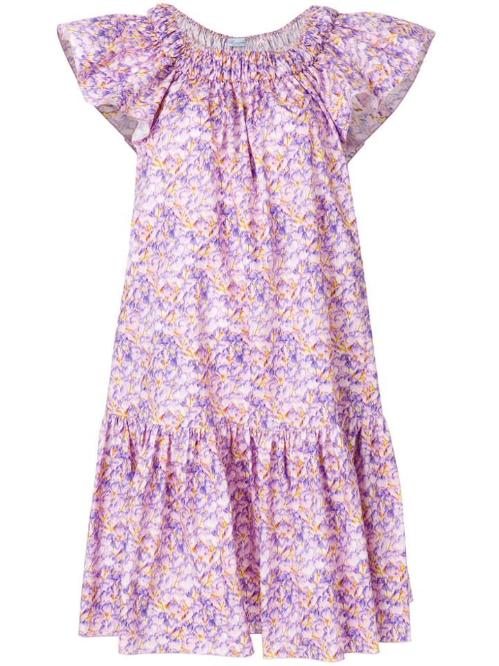 Blumarine Gathered Off The Shoulder Dress - Pink & Purple