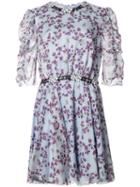 Giamba - Floral Print Flared Dress - Women - Silk/polyester - 42, Blue, Silk/polyester