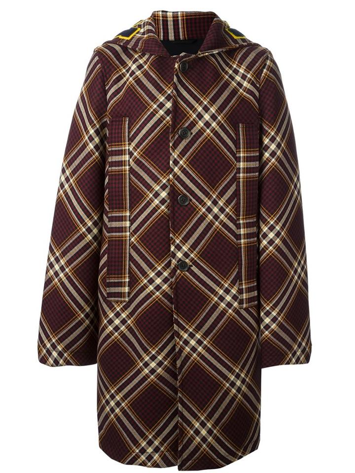 Raf Simons Plaid Single Breasted Coat, Men's, Size: 48, Pink/purple, Virgin Wool