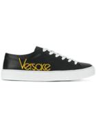 Versace Embroidered Logo Sneakers - Black