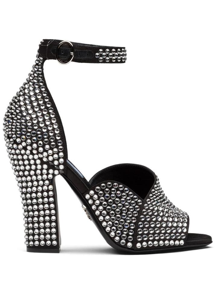 Prada Crystal Embellishment Sandals - Silver