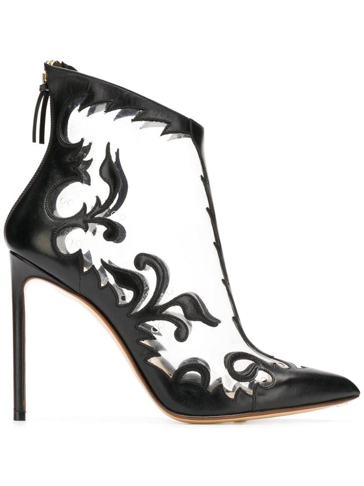 Francesco Russo Floral Embroidered Transparent Booties - Black