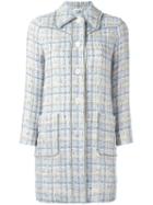 Miu Miu Checked Buttoned Coat, Women's, Size: 44, Blue, Silk/cotton/linen/flax/virgin Wool