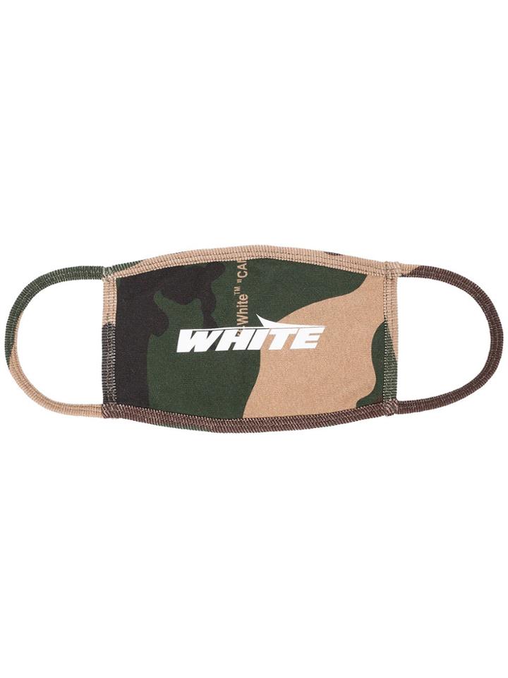 Off-white Green Camouflage Logo Print Cotton Mask