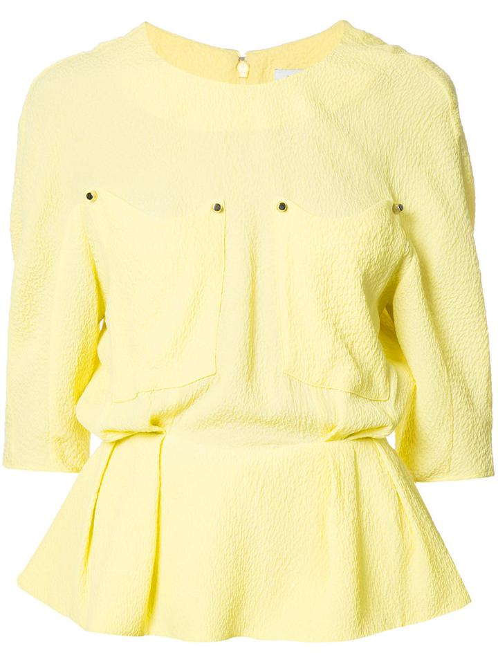 Mugler - Peplum Blouse - Women - Silk/acetate/viscose - 34, Women's, Yellow/orange, Silk/acetate/viscose