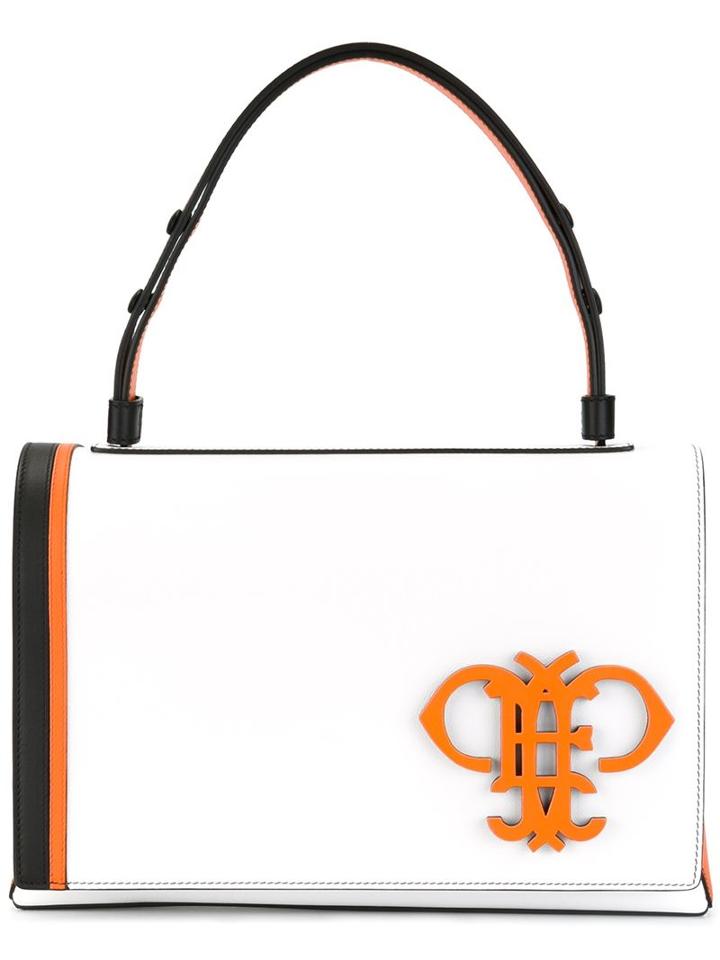 Emilio Pucci Logo Plaque Foldover Tote, Women's, White, Calf Leather