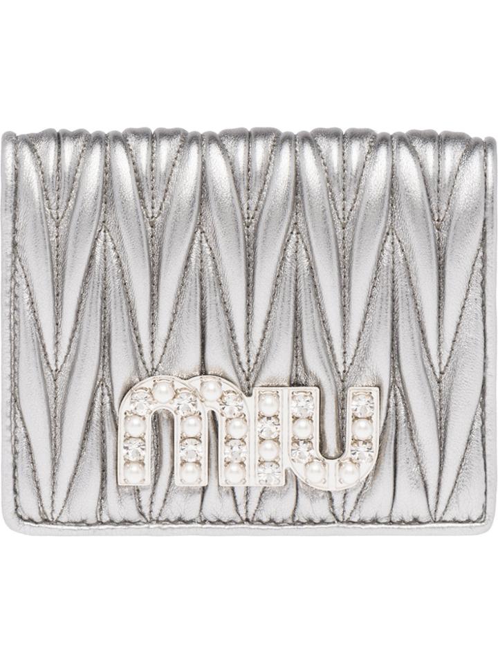 Miu Miu Matelassé Embellished Billfold Wallet - Metallic