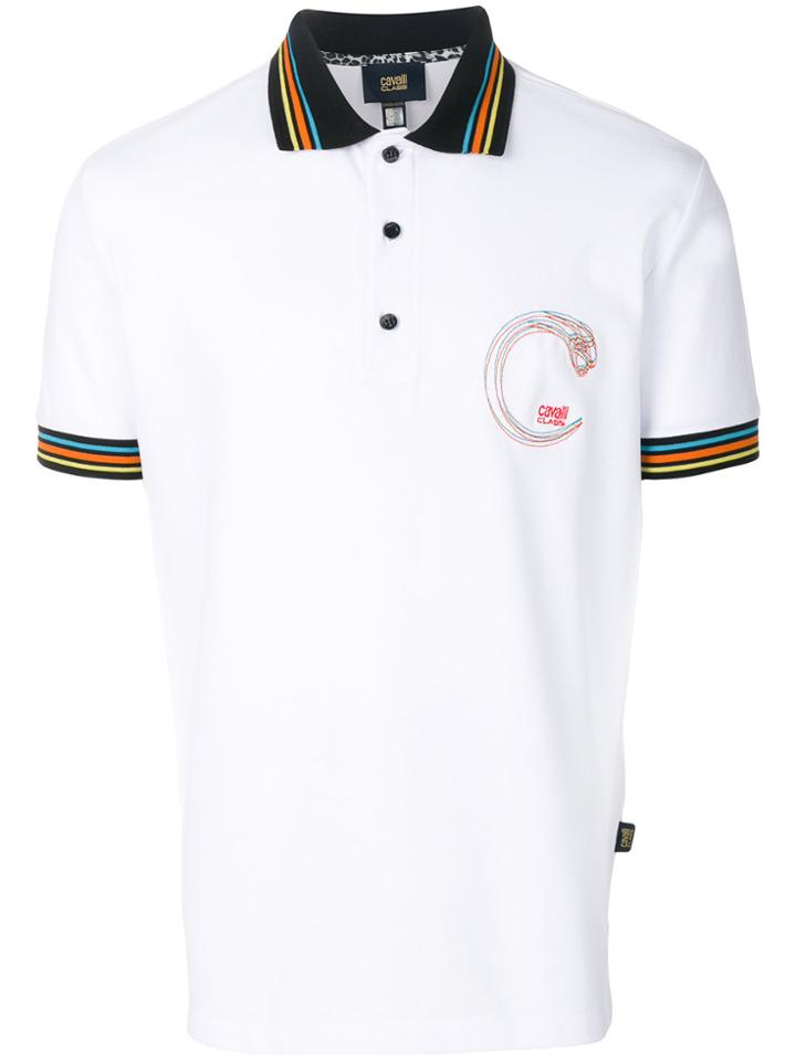 Cavalli Class Contrast Collar Polo Shirt - White