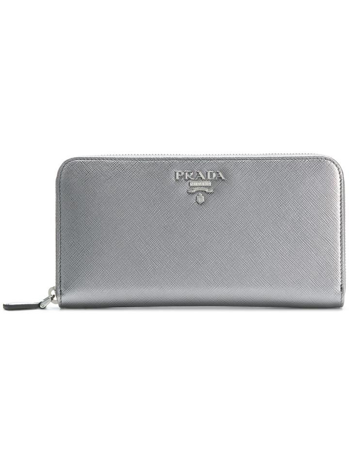 Prada Saffiano Logo Wallet - Metallic