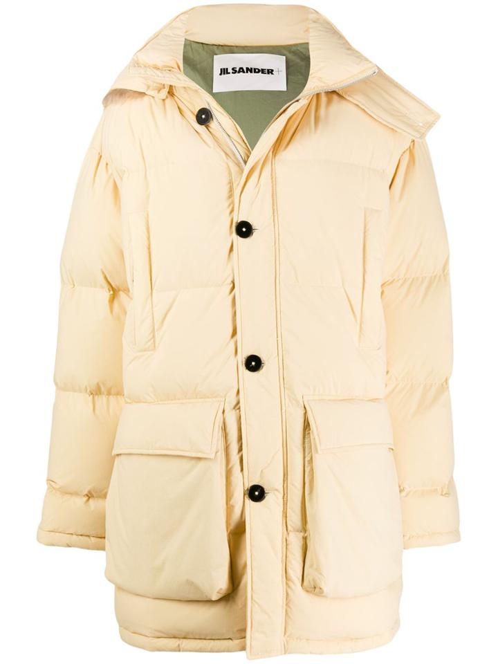 Jil Sander Detachable Fur Collar Puffer Jacket - Neutrals