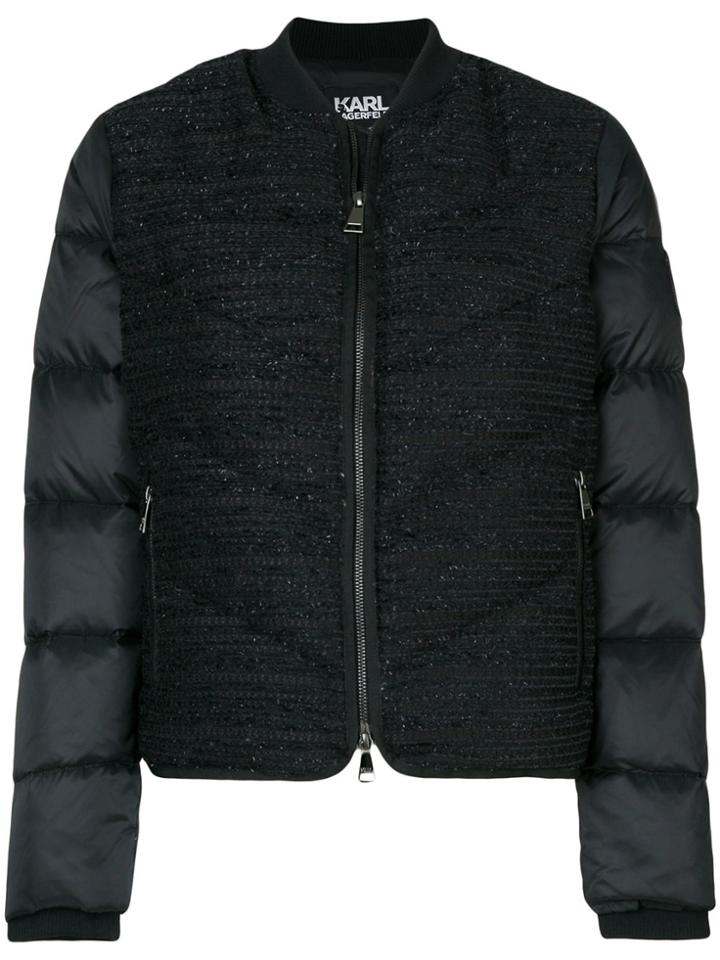 Karl Lagerfeld Bouclé Quilted Down Bomber - Black