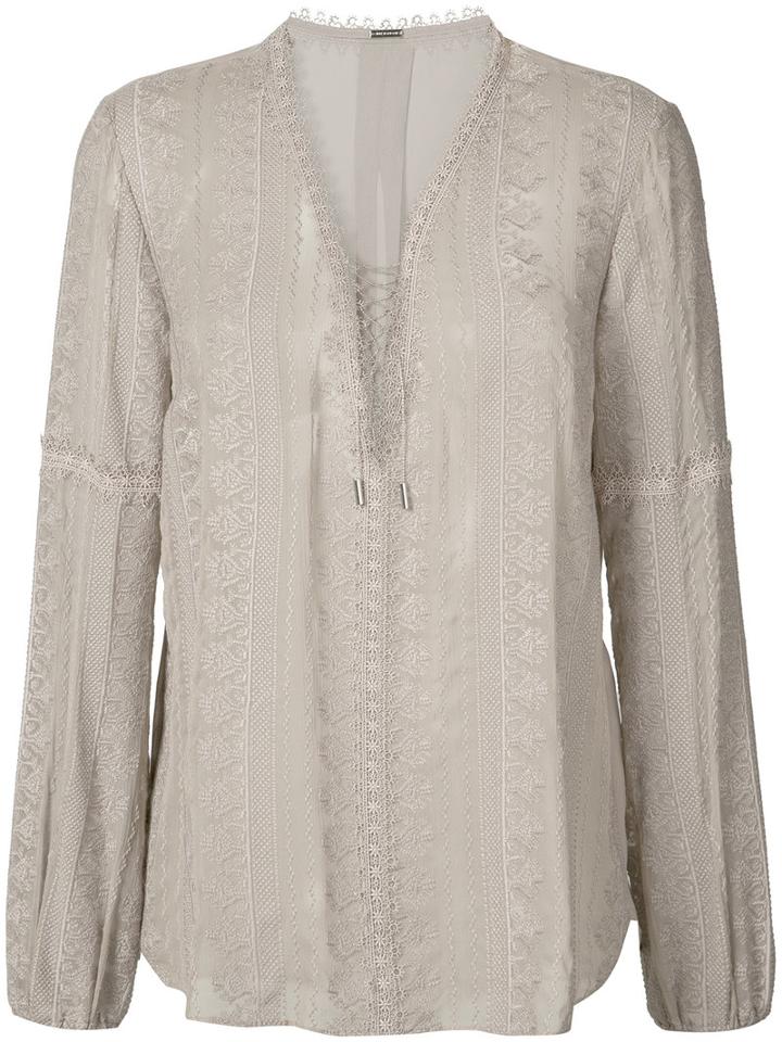 Elie Tahari - Sheer Long Sleeve Blouse - Women - Silk - M, Grey, Silk