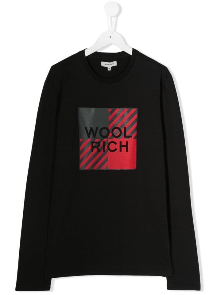 Woolrich Kids Teen Logo Print Long Sleeve Top - Black