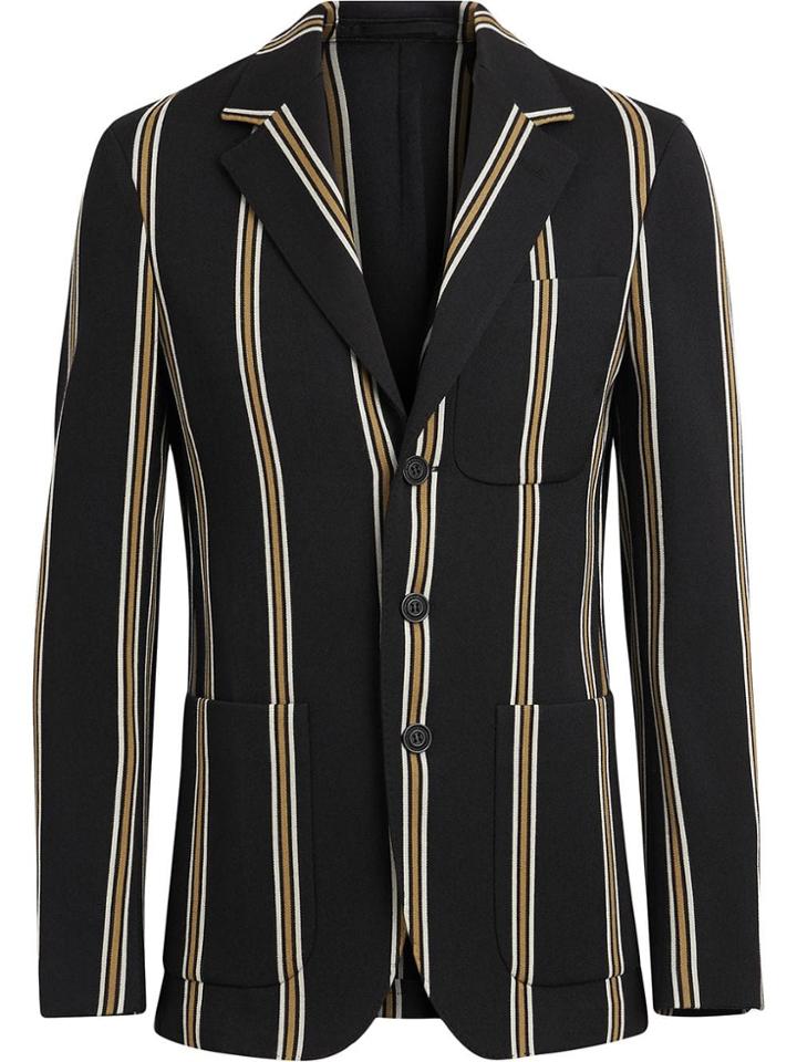 Burberry Slim Fit Striped Wool Blend Club Blazer - Black