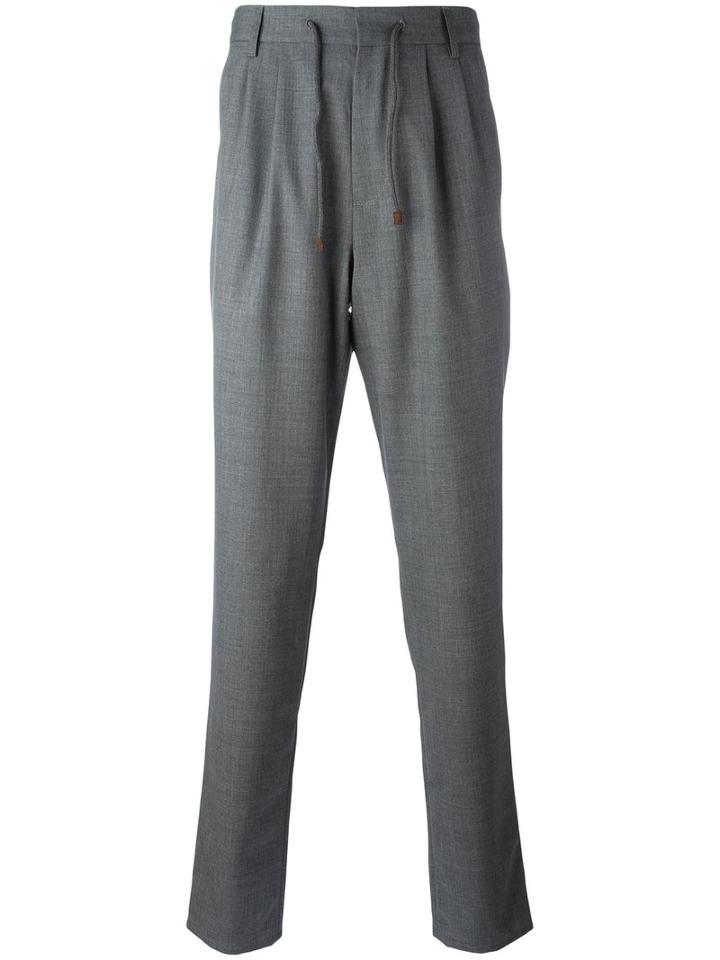 Brunello Cucinelli Drawstring Pants, Men's, Size: 52, Grey, Wool/viscose/acetate/cotton