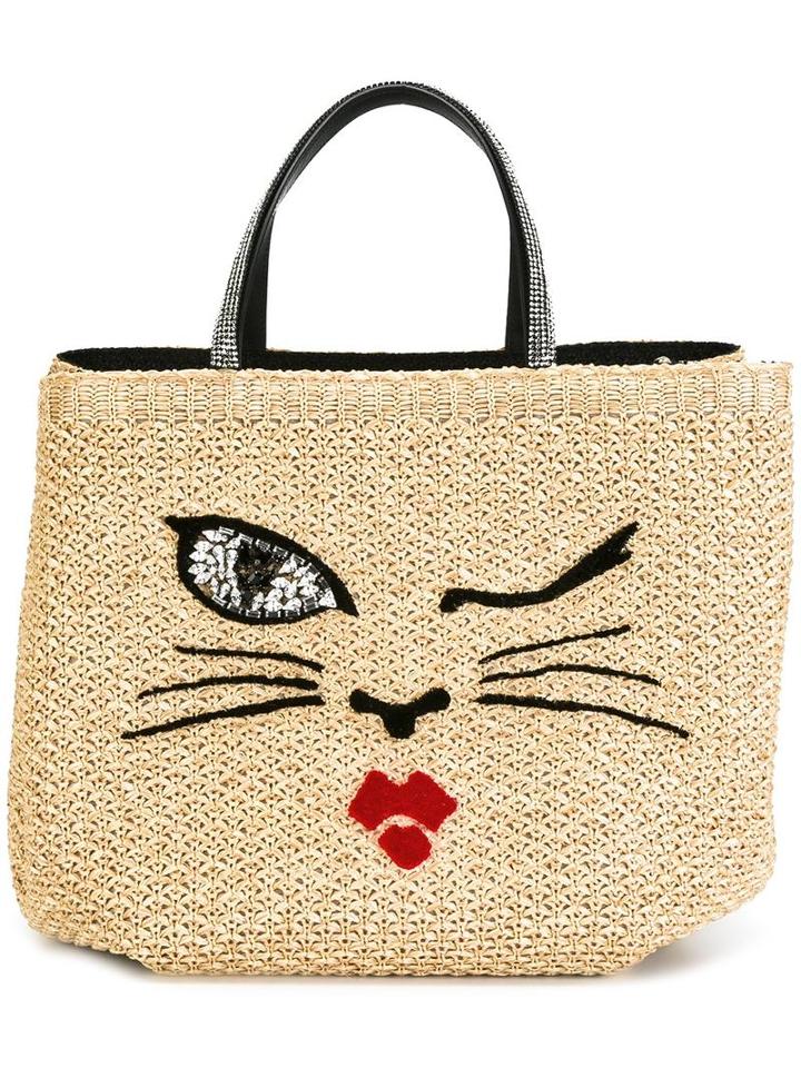 Ermanno Scervino Woven Cat Motif Tote, Women's, Nude/neutrals, Viscose/cotton/glass