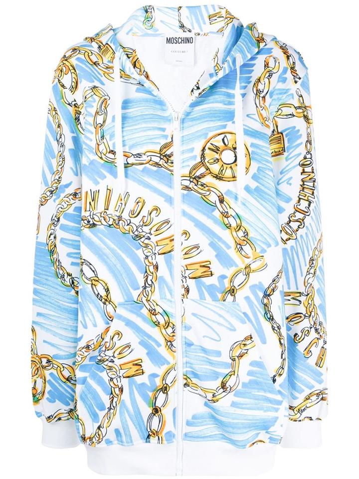 Moschino Chain-print Hoodie - Blue