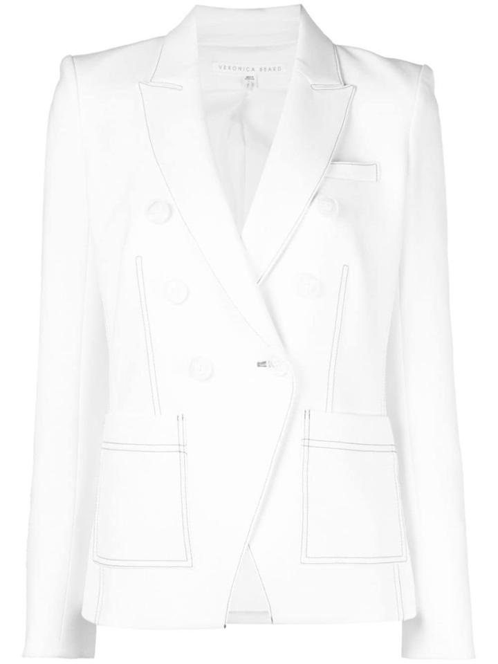 Veronica Beard Topstitched Double-breasted Blazer - White