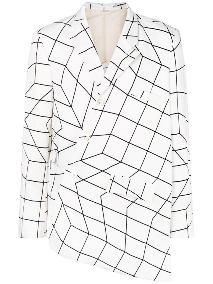 Comme Des Garçons Homme Plus Geometric Asymmetric Print Blazer - White