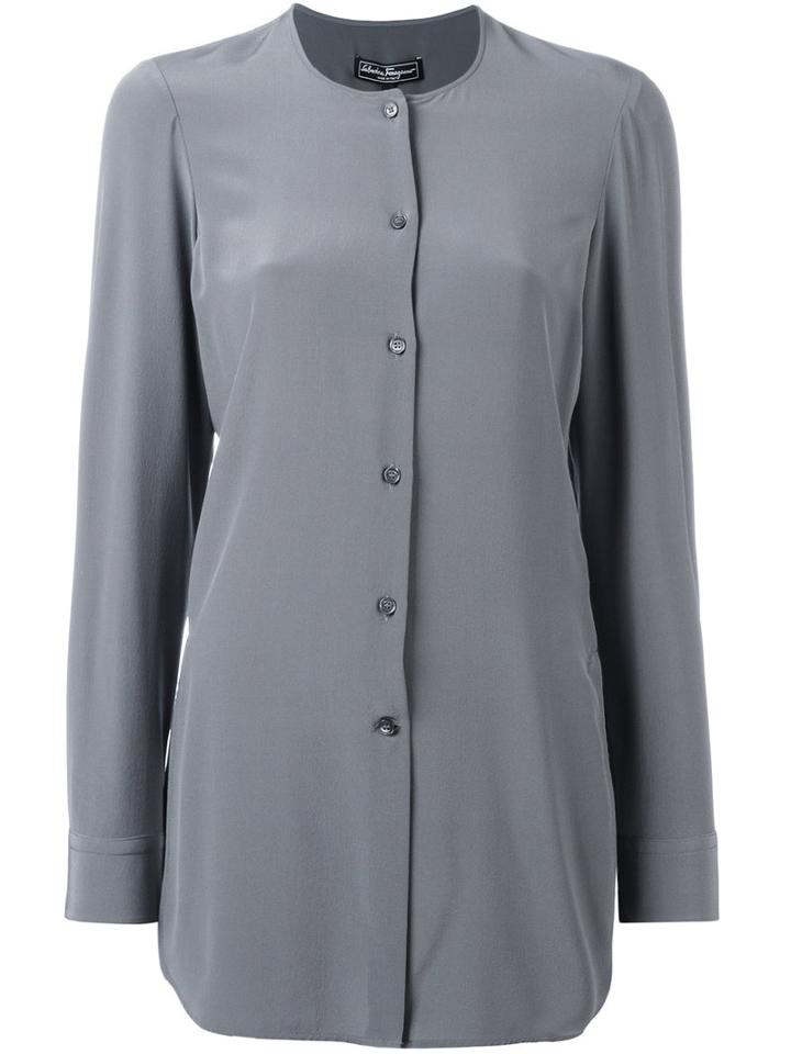 Salvatore Ferragamo - Collarless Button-up Blouse - Women - Silk - 42, Grey, Silk