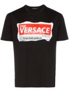 Versace Newspaper Logo Print Cotton T-shirt - Black