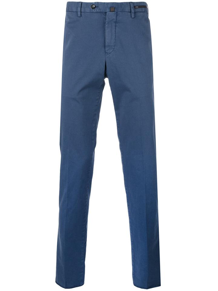 Pt01 - Plain Chinos - Men - Cotton/spandex/elastane - 56, Blue, Cotton/spandex/elastane