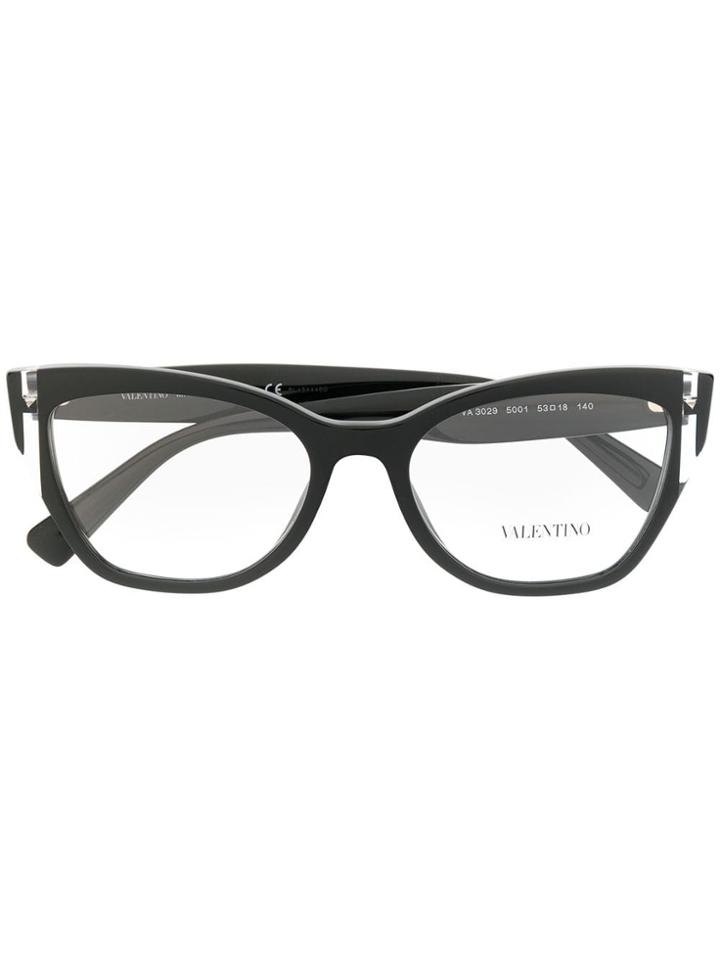 Valentino Eyewear Silver-tone Logo And Stud Glasses - Black