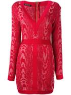 Balmain Moire Patterned Mini Dress, Women's, Size: 36, Red, Viscose/polyamide
