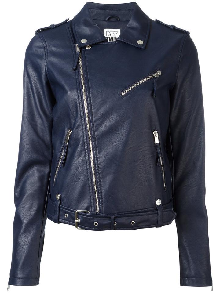 Twin-set Zip Up Biker Jacket, Women's, Size: Xl, Blue, Viscose/cotton/polyurethane/polyester