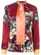 Dsquared2 'cherry Blossom' Collarless Print Shirt, Women's, Size: 42, Pink, Silk