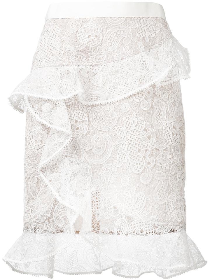 Self-portrait - Frill Lace Skirt - Women - Polyamide/polyester - 12, White, Polyamide/polyester