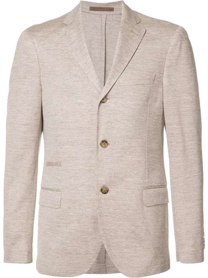 Eleventy Button Up Blazer, Men's, Size: 56, Brown, Cotton/linen/flax