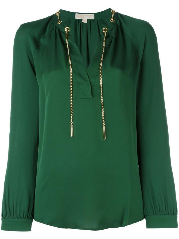 Michael Michael Kors Chain Collar Blouse, Women's, Size: Large, Green, Silk