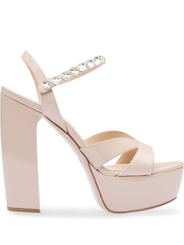 Miu Miu Platform Crystal-embellished Sandals - Pink