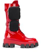 Prada Pouch Detail Calf Boots - Red