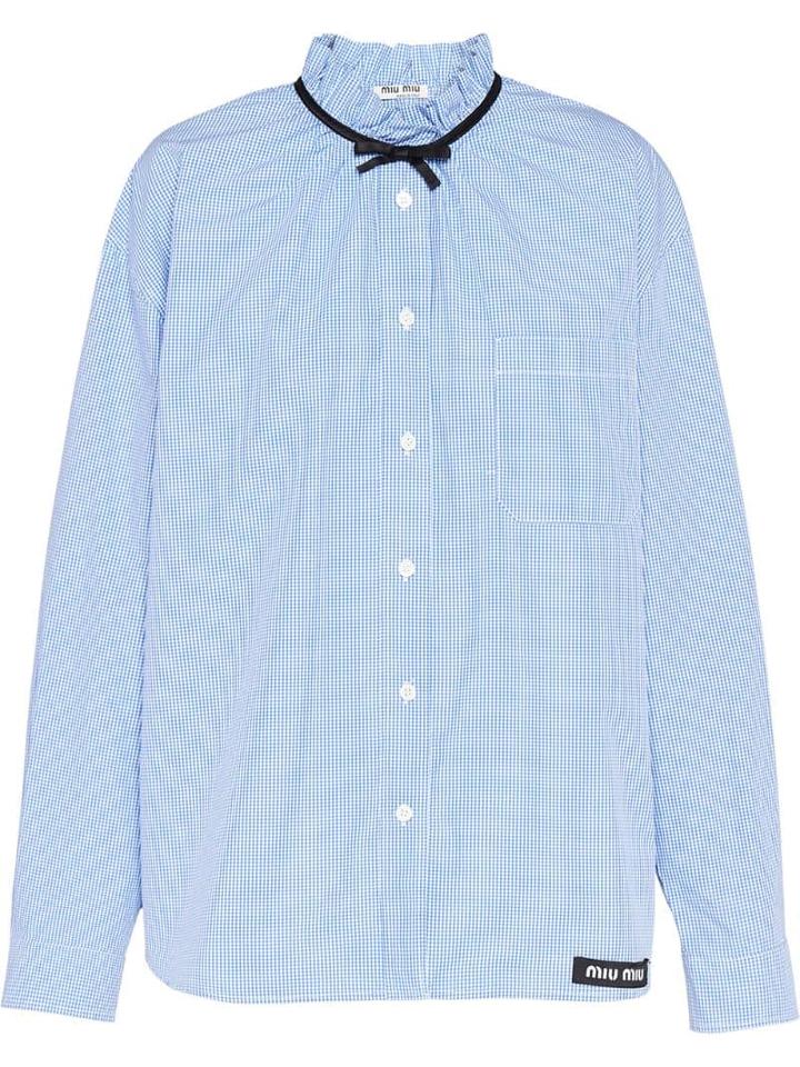 Miu Miu Bow Detail Gingham Shirt - Blue