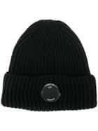 Cp Company Logo Plaque Beanie Hat - Black