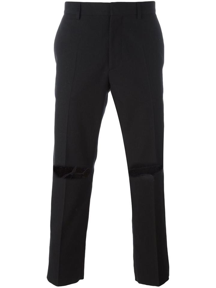 Msgm Ripped Cropped Trousers, Men's, Size: 46, Black, Cotton/polyamide/virgin Wool