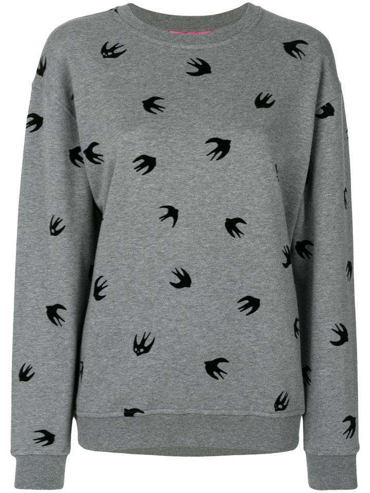 Mcq Alexander Mcqueen - Flocked Swallow Sweatshirt - Women - Cotton - S, Grey, Cotton