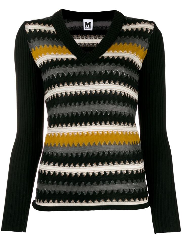 M Missoni Striped Knitted Jumper - Black