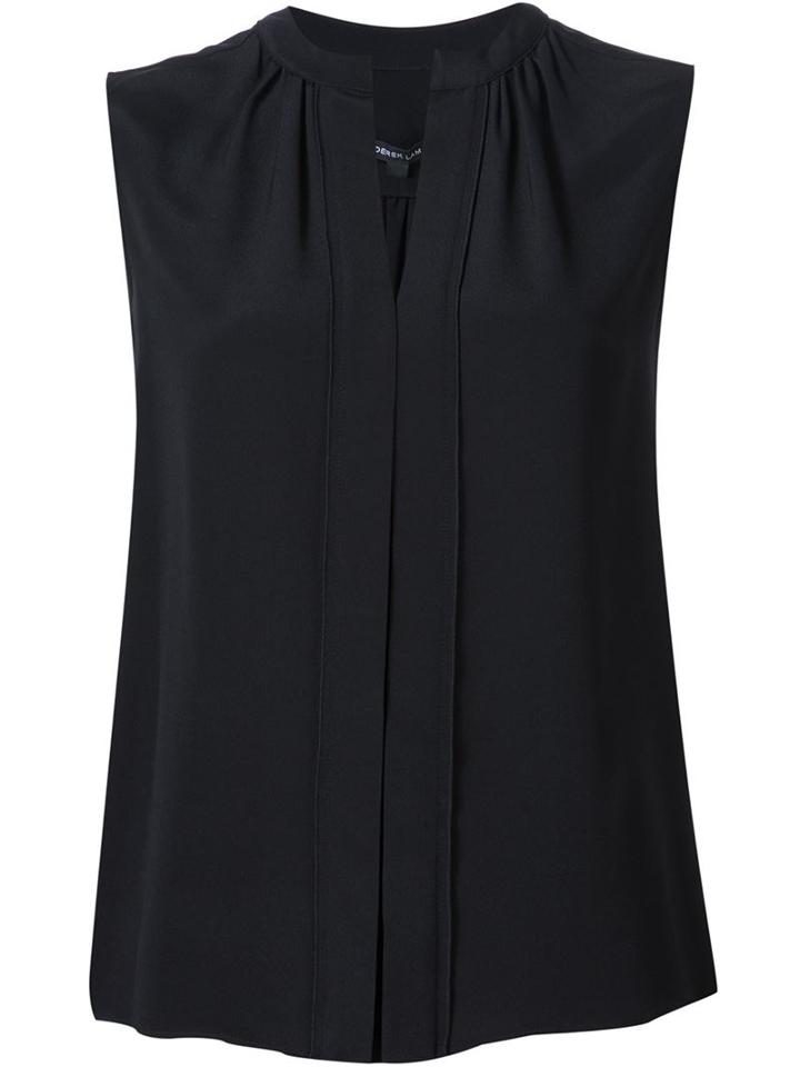 Derek Lam Pleated Placket Sleeveless Blouse, Women's, Size: 46, Black, Silk