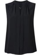 Derek Lam Pleated Placket Sleeveless Blouse, Women's, Size: 46, Black, Silk