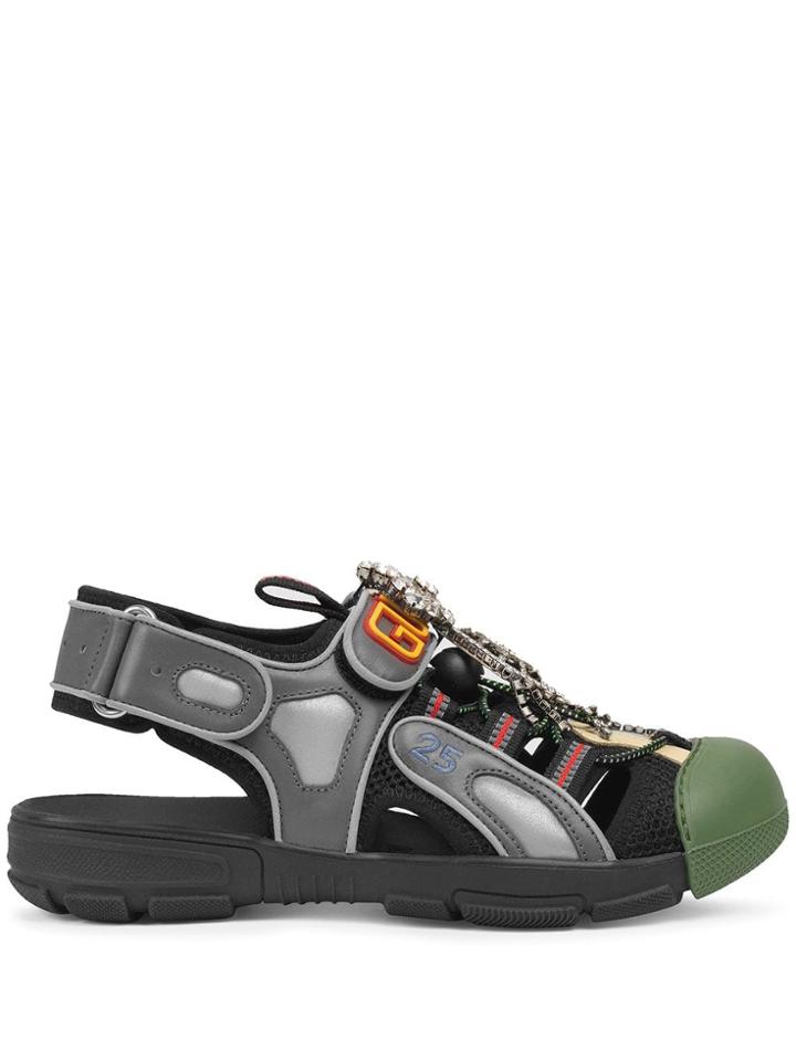 Gucci Embellished Mesh Hybrid Sandals - Black