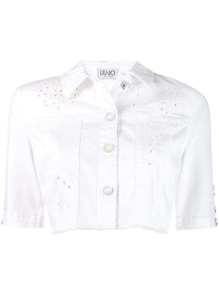 Liu Jo Cropped Floral Denim Jacket - White
