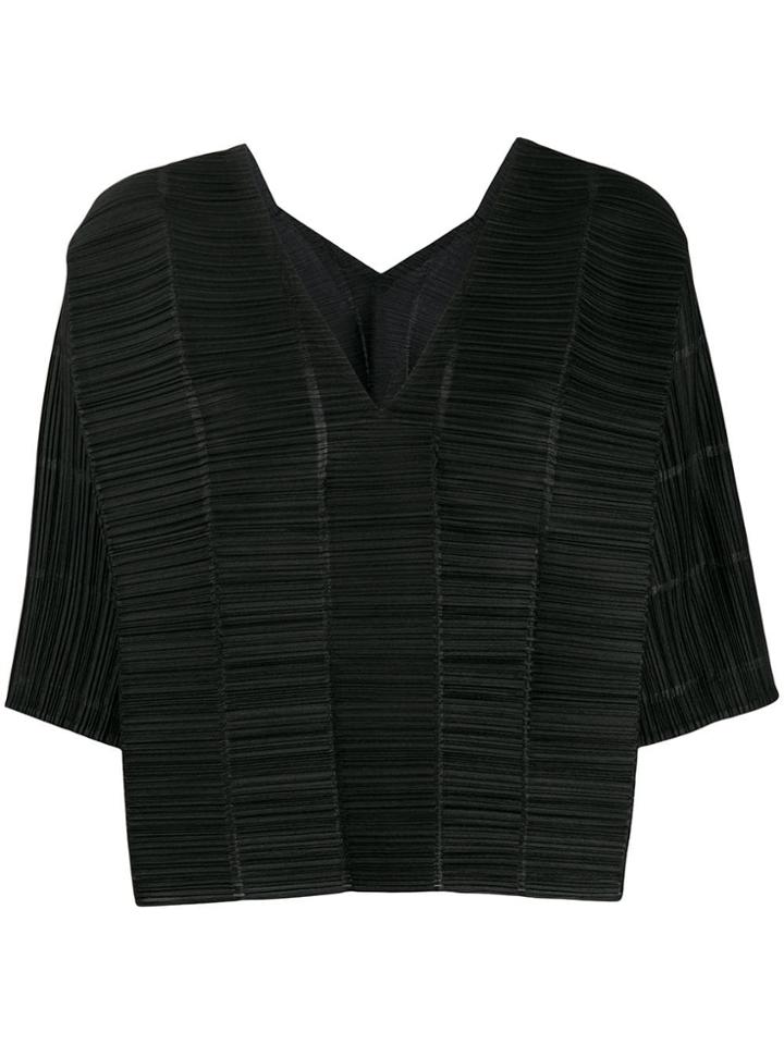 Pleats Please By Issey Miyake Plisse V-neck Blouse - Black