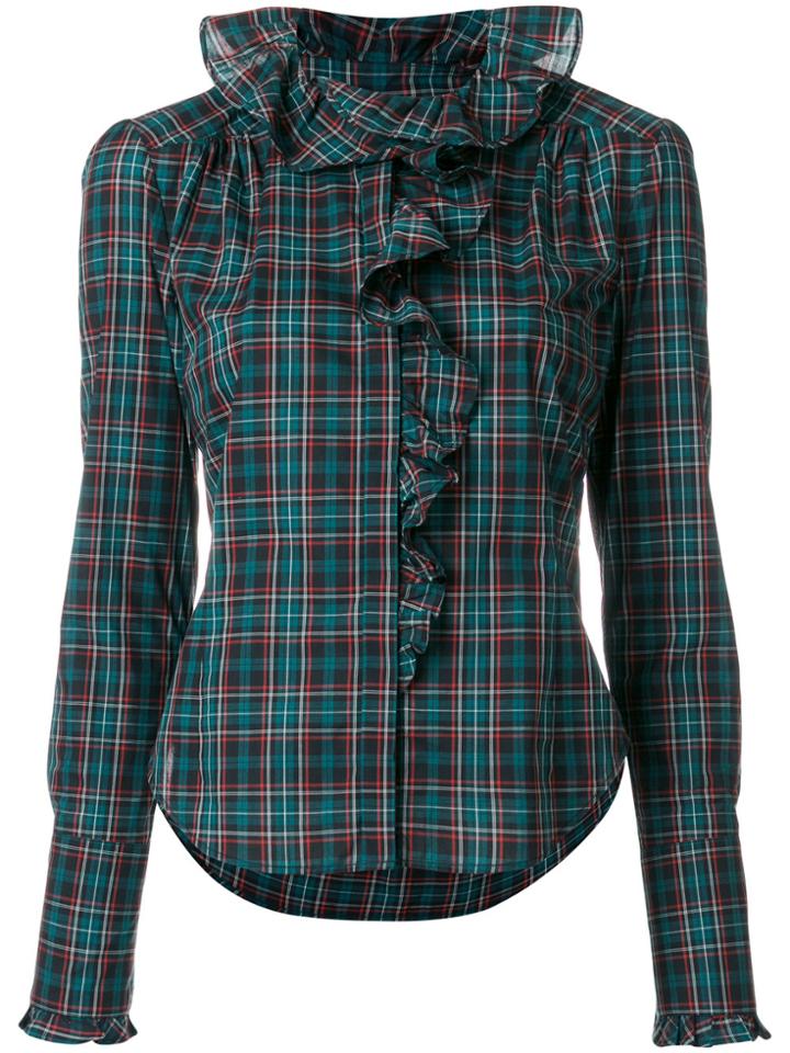 Faith Connexion Frill Trim Plaid Shirt - Green