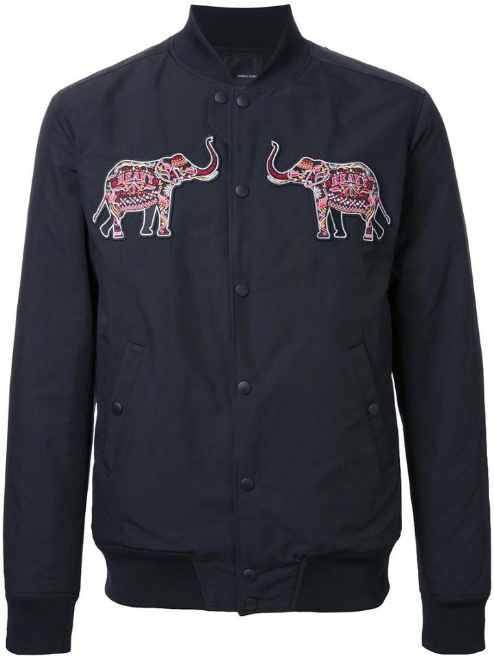 Yoshio Kubo Elephant Patches Bomber Jacket, Men's, Size: 3, Black, Polyester